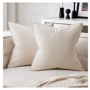 Elegant Cream Throw Pillow Covers Solid SQUARE LARGE 24x24” (2-Pack)